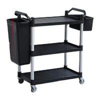 鸣固 加厚塑料餐车餐具收餐车回收餐车手推车餐厅商用多功能 中号黑色餐车升级加厚款+2桶