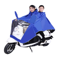 鸣固 电动车雨衣 加厚雨披大帽檐雨衣 6XL双人双帽蓝色