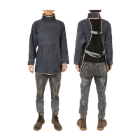 鸣固 焊工防护装备牛皮防烫电焊工作服耐高温加厚防护连体衣 黑蓝色拼接带皮带领长袖120厘米