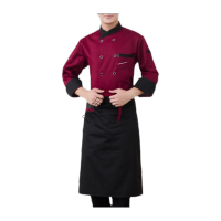 鸣固 厨师服 酒店食堂饭店后厨厨师工作服男女工衣 枣红色上衣+黑围裙 3XL码 ZG2325