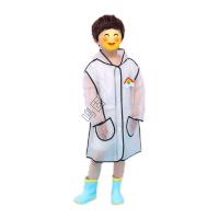 鸣固 儿童雨衣 可爱长款透明雨衣 EVA包边雨披 防水动物造型透明雨披 黑色包边 XL码