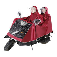 鸣固 电动车雨衣 加厚雨披大帽檐雨衣 6XL双人双帽枣红色