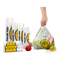 鸣固LC8301塑料袋透明笑脸手提塑料袋背心食品方便购物打包装笑脸袋子普通(三丝24*38/4包200只)