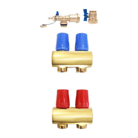 鸣固  地暖分水器 黄铜2路套装 套装 带进回水阀 排气阀一套