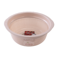 鸣固 ZJ5564加厚塑料豪华洗菜洗米圆筛 蔬菜水果沥水篮 收纳篮杂物置物架 时尚卡其色 33*13