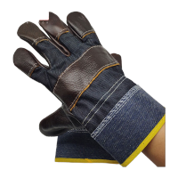 鸣固 劳保手套 耐磨电焊短手套加厚隔热劳保深色牛仔布分掌手套 230# 12双装