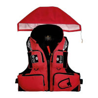 鸣固 海钓救生衣多口袋多功能可拆卸冲浪游泳矶钓浮力背心马甲红色L码