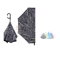 鸣固ZJ6701 创意C型反向伞 双层免持 黑报纸 23寸8骨