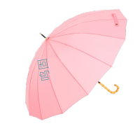 鸣固弯木柄16骨23寸长柄晴雨伞 粉色TS126270877