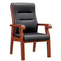 未易 木质会议椅办公室椅子带扶手 黑色头层高114cm 宽72cm