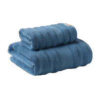 洁丽雅纯棉毛巾浴巾两件套 A类长绒棉洗脸洗澡柔软吸水速干大面巾 蓝色