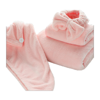 洁丽雅(Grace)浴巾可爱女家用成人吸水裹巾速干毛巾浴巾干发帽束发带藕粉四件套(单位:套)