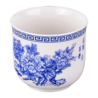 谦华智科 陶瓷茶杯 水杯 功夫茶杯 花茶杯大号杯子待客带把茶杯牛奶杯 青花 无把杯6只120ml