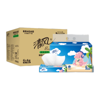 清风BR40AB卡通小恐龙抽纸 3层100抽 4提装共24包整箱