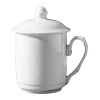 捷行者茶杯 办公杯陶瓷杯带盖纯白会议杯商务公司开会杯子水杯