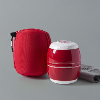 古时候 瓷器鼓系列便携式茶具快客杯套装硬壳包鼓动人生户外旅行随身泡 红色 f