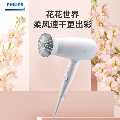 飞利浦(PHILIPS)吹风机元气小花筒家用2100W大功率吹风筒可折叠恒温护发2000万负离子电吹风 BHD378/f