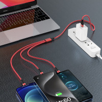 沃品(WOPOW)数据线二拖二 通用型PD65W 快充充电线小巧便携适用于苹果华为小米三星安卓 LC028黑色