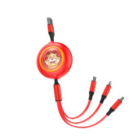 沃品1.2米数据线100W快充小巧便携一拖三充电线适用于华为苹果安卓LC027红色