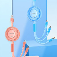 沃品(WOPOW) LC012超级快充双向伸缩一拖三数据线可调节拉伸快充线三合一便携车载数据线 粉红色 1.2米