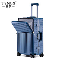 泰梦 行李箱前开盖多功能铝框拉杆箱USB充电杯架商务花影缤纷B001 雾霾蓝 20英寸
