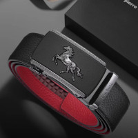 皮尔卡丹男士真皮自动扣本命年红皮带商务休闲时尚百搭马年礼物送爸爸老公