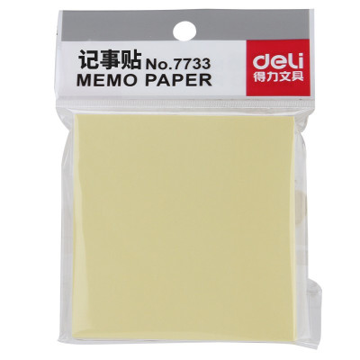 办公文具本册便签/标签便签纸得力deli773376*76mm(淡黄) 12包装