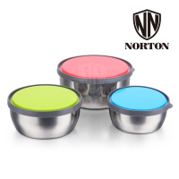 诺顿(NORTON) 5GQL003 厨房工具系列 巧乐组合保鲜碗3件套 奥氏体不锈钢+PP塑料 490G 粉蓝黄备注