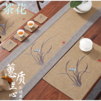 茶花(CHAHUA) 新中式茶席3m蓝色防水茶桌垫布多场景适用