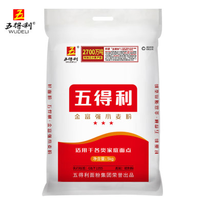 五得利(WUDELI) 金富强小麦粉 5kg 中筋粉 烘焙饺子粉 面粉多用途家庭粉