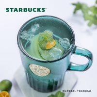 星巴克(starbucks) 11128255 墨绿色女神铭牌玻璃马克杯咖啡杯办公室水杯桌面杯 400ml