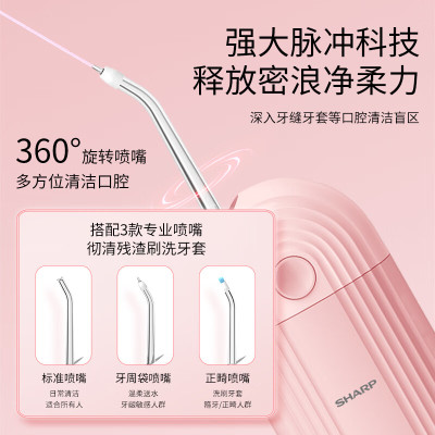 夏普冲牙器家用洗牙器洁牙器水牙线牙结石充电便携式全身水洗 配3个喷头 水晶玫瑰粉