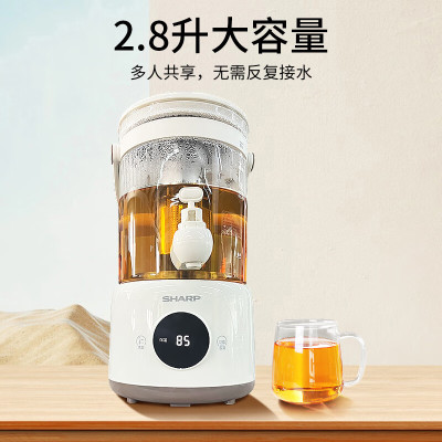 夏普大容量养生壶2.8L电热烧水壶 花茶水果茶煮茶器煮茶壶 高棚硅玻璃壶体 白色 2.8L