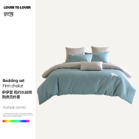 伊伊爱 TJ0KL02302091 简约长绒棉刺绣四件套 梦蓝银灰 200*230cm