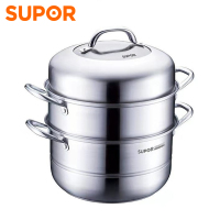 苏泊尔(SUPOR) 蒸锅家用三层蒸笼304不锈钢双层复底蒸馒头包子馍煮饭磁炉通用SZ28B赠隔热手套