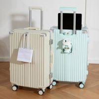Three Sons 多功能24寸行李箱拉杆箱女20寸登机箱铝框款 薄荷绿[拉链款]-无杯架无USB 20寸B001