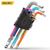 得力(deli) DL232509 专业级镜面彩虹加长球头内六角组套铬钒钢 9件套