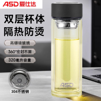 爱仕达(ASD) 玻璃杯 RWB32B1Q 双层防烫304不锈钢滤茶网 320ml高硼硅水杯子 雅黑