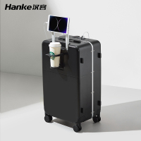 汉客 行李箱侧开盖多功能行李箱20寸新款铝框拉杆箱 墨玉黑 20寸