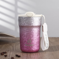 拓希 覆钛保温杯双层咖啡杯男女高颜值水杯高端便携双饮情侣保温杯 渐变粉色 420ml