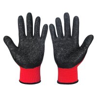 谋福CNMF 101劳保手套皱纹耐磨浸胶防滑胶皮防护工作手套工地干活挂胶带胶手套 [皱纹紫纱红 12双装]