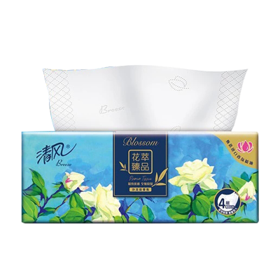 清风抽纸 花萃臻品压花纸巾 面巾纸 餐巾纸 HSQ 4层*80抽*4包/提