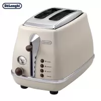 德龙(DeLonghi) [政府补贴]复古面包机多士炉不锈钢内胆烤吐司机家用多功能面包机CT02003.VBG奶油白