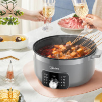 美的(Midea)电火锅多功能煮锅不沾一体式DHE3008T双环加热30口径6L玄武灰