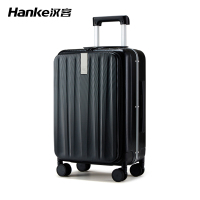 汉客 H9860 黑色前开盖铝框登机行李箱女旅行密码箱大容量拉杆箱男2024新款女行李箱20寸登机箱