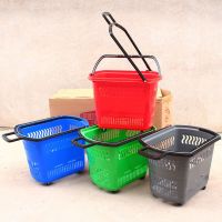 萃姿尔(TRESOR) 超市购物篮拉杆带轮购物车商超购物筐带轮小拉车轻便小推车 加厚滑轮购物篮[灰色35升中号]