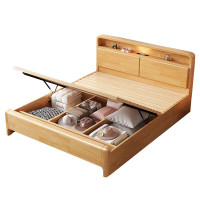 企乐丰 实木床 双人床1.8米现代简约主卧室高箱储物大床原木色1.8米*2米