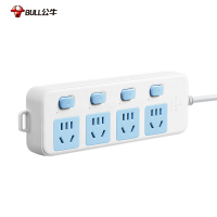 公牛(BULL)GN-315 四位分控开关全长3米大孔间距带保护门新国标线芯加粗插座/接线板/排插/拖线板/插排 蓝白