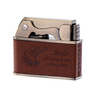 中邦(JOBON)让飞经典复古贴皮一键弹射礼品煤油打火机 钛金深棕色皮纹 ZB612E 青铜浅棕色皮纹