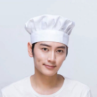 中锐智采 厨师帽子男厨师工作帽 透气女餐厅厨房厨师布帽白蘑菇帽 白色